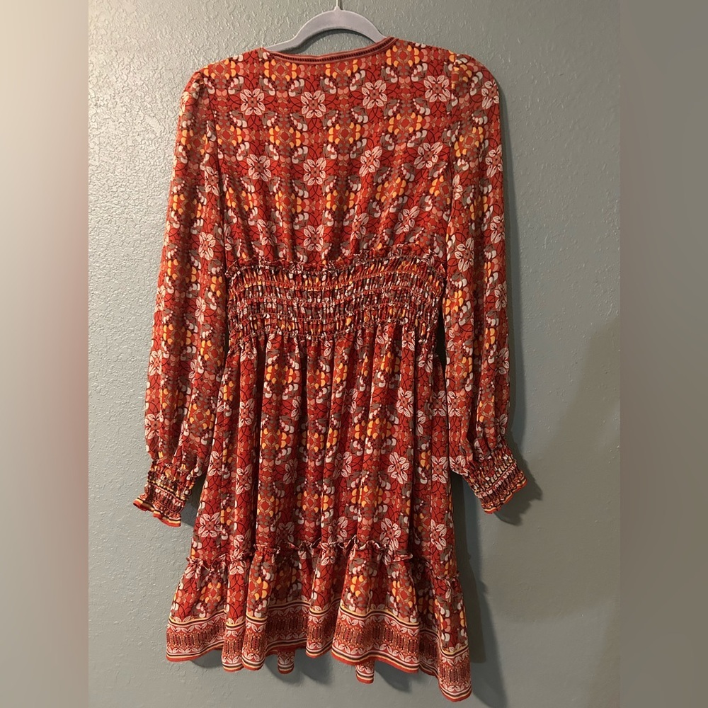 Max Studio Boho Mini Dress - Small - Red Floral Autumn Fall​ - Picture 4 of 5